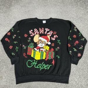 Vintage Holiday Time Sweater Womens XL Black Santas Helper Ugly Christmas USA